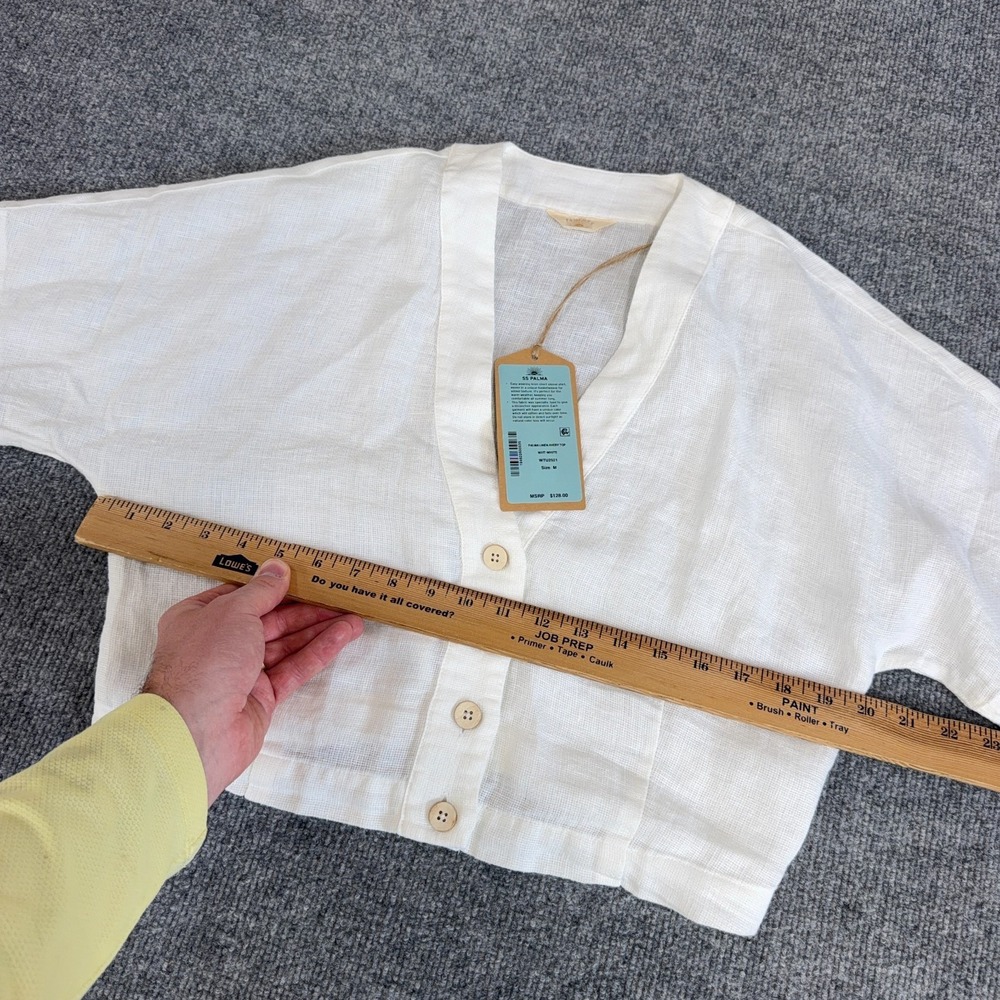 Faherty Top Women Medium Bright White Palma Linen Avery Shirt Cropped Button NEW - Picture 6 of 10